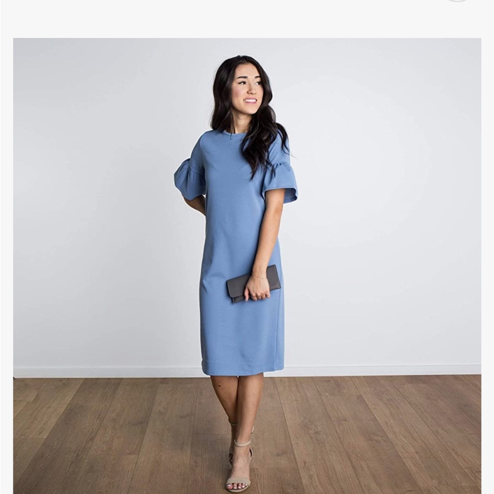 Called To Surf Blue Steel Knee Length Ruffle Sleeve Dress